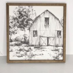 Black And White Rustic Old Country Barn Wall Art Fall Pumpkins
