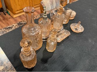 Vintage Pink Cut Glass Vanity Set