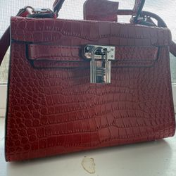 HERMES Rouge H red CROCODILE KELLY 25 Clutch Bag