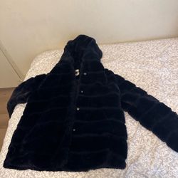 Black Faux Fur Hooded Jacket size small