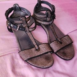 Stuart Weitzman Strappy Gold/Brown Glitter Sandals Size 7.5
