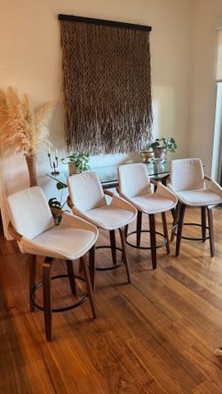 Set of 4 Mid-Century Modern Swivel Counter Stools Cream - Arhaus style