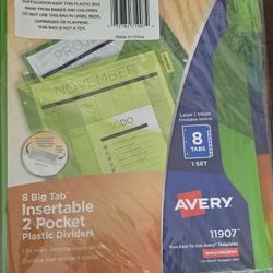 8 Big Tab Insertable 2 Pocket Plastic Dividers