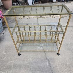 Beautiful Metal And Glass Server Bar Cart With Glass And Wine Racks