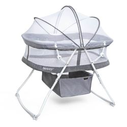 Besrey 3-in-1 Portable Baby Bassinet Rocking Cradle Bed Easy Folding Bedside Sleeper Crib Compact Storage