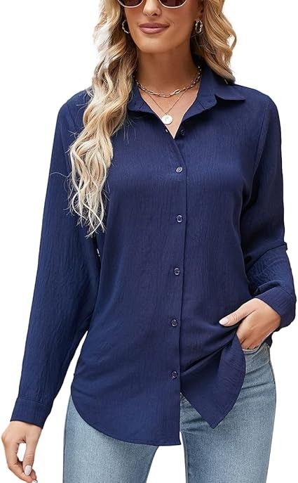 Women's Button Down Long Sleeve Shirt in Navy Blue sz M *NEW*