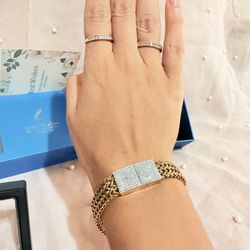 18k Gold  And Moissanite Cuban Bracelet 