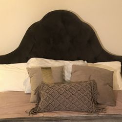 Queen Tufted Gray Velour Headboard 