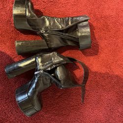 Saint Laurent Bootie Calf Skin Leather 6 Inch Heel Platform 