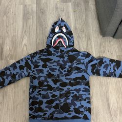 bape hoodie blue size small with bag