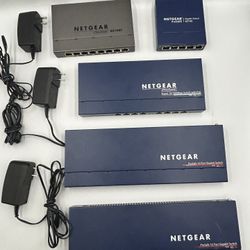 Lot Of 5 NETGEAR ProSafe Network Switches With 3 AC-DC Power Adaptors