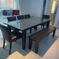 Dining Table, Chairs And Bench (seats 8)