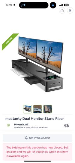 Dual Monitor Stand Riser with Drawers,USB Ports and Charging Pad,Metal Monitor Stand for 2 Monitors