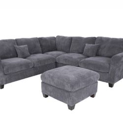 Corduroy Sectional With Ottoman