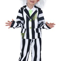 Kids Black And White Striped Suit With Wig, Horror Cosplay