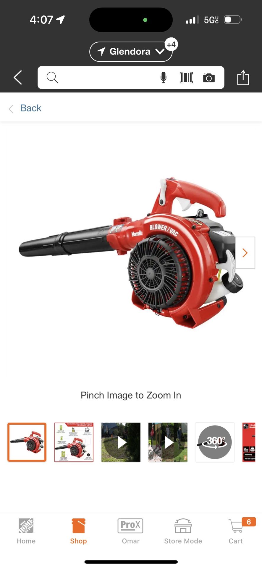 Homelite 150 MPH 400 CFM 26cc Gas Handheld Blower Vacuum