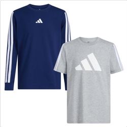 2pack ADIDAS Youth Navy Long Sleeve + Gray Tee NWT Christmas Holiday Gift 