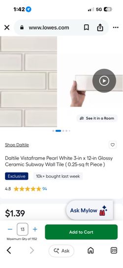 Daltile Vistaframe Pearl White Ceramic Subway Wall Tile