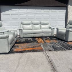 Leatherette Power Sofa Set Reclining Living Room Furniture 3 Pc Plush Couch Set 🚚 FREE Delivery 