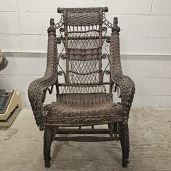 Antique Victorian wicker platform rocking chair,