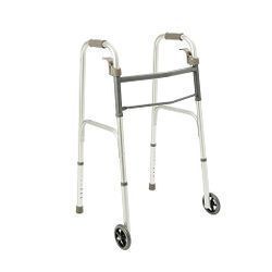 Medline Two-Button Folding Walker, 5 Inch Wheels
