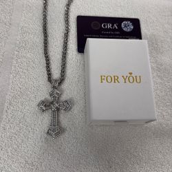Moissanite Cross With Cuban Link Chain GRA Certified 
