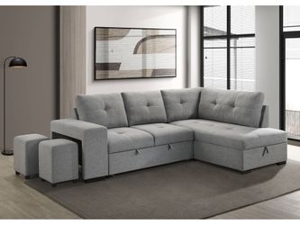 Roanne Grey Fabric Upholstered Sleeper Sectional Sofa