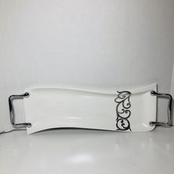 Beautiful Long White Tray With Silver Accents. Used For Serving Food Or Decor!