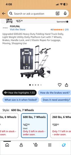 Olive green 600LBS Heavy Duty Folding Hand Truck Dolly, Light Weight Utility Dolly Platform Cart