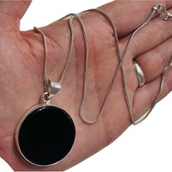 Handmade Pendant Necklace Black Onyx Solid 925 Sterling Silver Fine Art UNISEX Original Chain Natural Gem Gemstone Statement Men Women