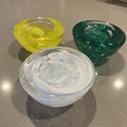 Set Of 3 Kosta Boda Art Glass Tea-light Candle Holders
