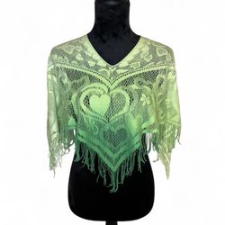 Vintage 2Hip by Wrapper Ombré Green Lace Heart & Floral Shawl
