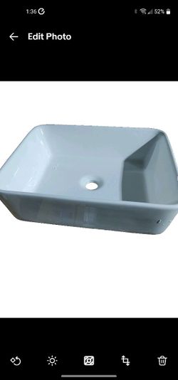 Rectangle Gloss White Ceramic Basin Bathroom Sinks Above Counter Top