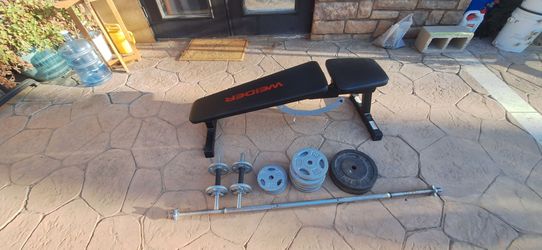 Weider Adjustable Bench & 120 LB Weight Set – Complete