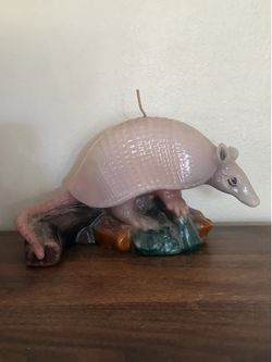 Vintage Pink Armadillo Sculpture  Candle Unburned 9”X5” RARE