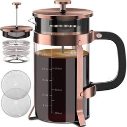 French Press Coffee Maker 34oz 304 Stainless Steel French Press with 4 Filter, Heat Resistant Durable, Easy to Clean, Borosilicate Glass Coffee Press,
