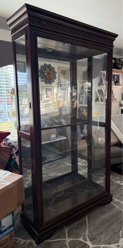 Dark Wood Curio Display Cabinet with Glass Doors