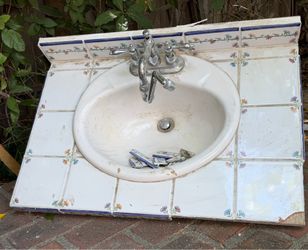 Vintage tile bathroom vanity with sink