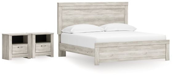 Bellaby Whitewash King Panel Bed and 2 Nightstands