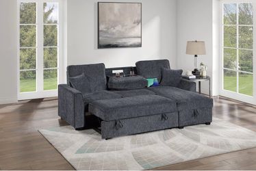 Gray Sofa Sleeper w/ Drop- down Cupholder & Wireless Charger
