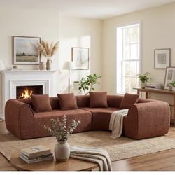 Valerie 110.2 in. Polyester Upholstered L-Shaped Sectional Sofa in Brown, Camel