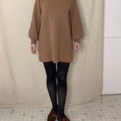 Shein Dazy  Solid Drop Shoulder Ribbed Knit Sweater Dress Camel S