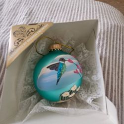 Southwest Ornaments Brenda J Schodt hand-painted reverse glass hummingbird Christmas ornament