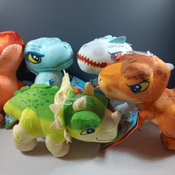 Jurassic Park World Plush Set of 5 Red Blue Raptor Dinosaur 6” Stuffed 2024 NEW