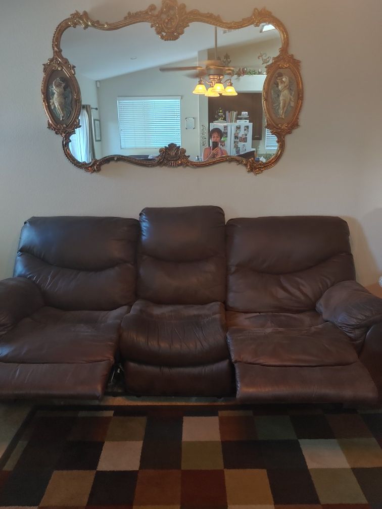 Brown leather couch set