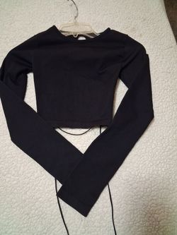 Black Long Sleeve Crop Top with Tie Detail