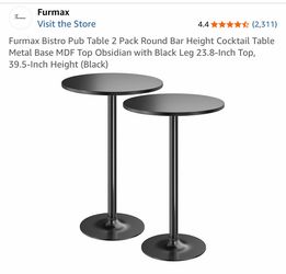 Furmax Bistro Pub Table 4 Pack Round Bar Height Cocktail Table Metal Base MDF Top Obsidian with Black Leg 23.8-Inch Top, 39.5-Inch Height (Black)
