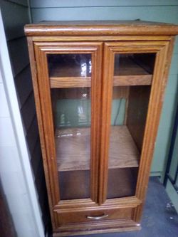 Tall Wood Bookcase with Bottom Drawers, glass cabinet