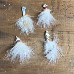 Lot of 4 Vintage White Feather Fishing Lures Jigs 