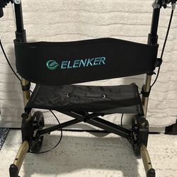 ELENKER Upright Walker Stand Up Folding Rollator Front Wheels Seat 